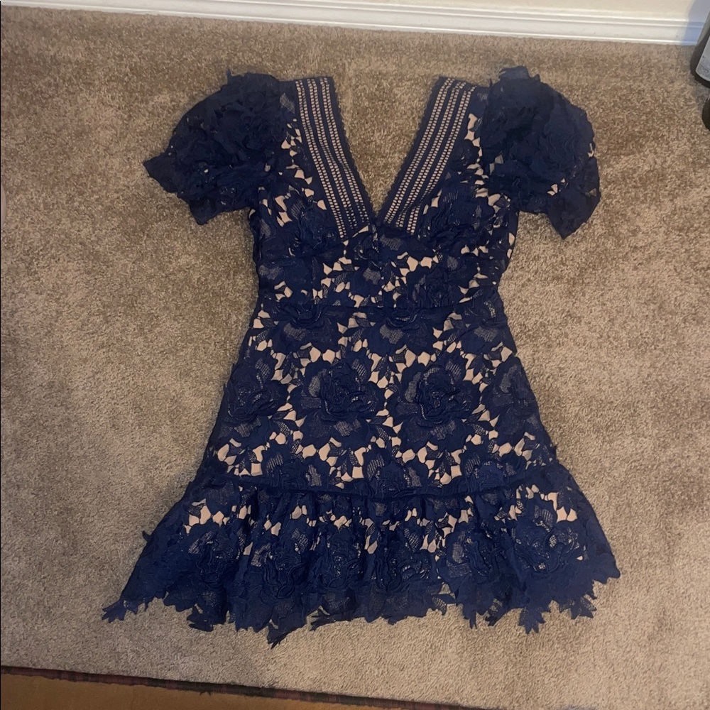 Adelyn Rae Navy Lace Mini Dress